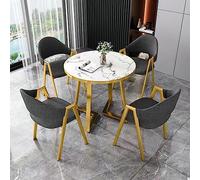 This Round Dining Table Set Mid Century Modern with Upholstered Chairs Gold Metal Legs Space Saving for Living Room Dining Room Coffee Table