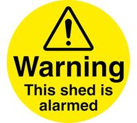 This Shed is Alarmed, Warning Security Sign, 100mm Diameter, Self-Adhesive Vinyl Stickers, Pack of (1)
