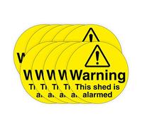This Shed is Alarmed, Warning Security Sign, 100mm Diameter, Self-Adhesive Vinyl Stickers, Pack of (10)