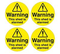 This Shed is Alarmed, Warning Security Sign, 100mm Diameter, Self-Adhesive Vinyl Stickers, Pack of (4)