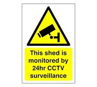 This shed is monitored by 24hr CCTV surveillance sign - 1.2mm Rigid plastic for indoor/outdoor usage (200mm x 150mm) Viewing Distance within 5m.