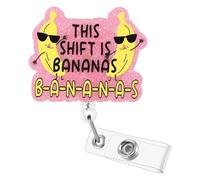 This Shift is Bananas Funny Badge Reel, Cute Retractable ID Card Badge Holder with Belt Clip, Name Tag Work Badge Buddy for RN LPN CNA MA ER Night Shift Nurse Nursing Student Doctor, Nurse Gifts