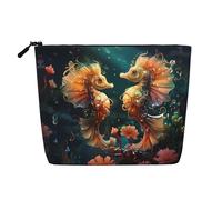 This Single Layer Beautiful Seahorse Couple Printed Cosmetic Bag Features A Categorized Design to Store Your Writing Instruments Art Supplies and Everyday Small Items