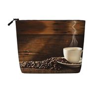 This Single Layer Coffee Cup and Coffee Beans Printed Cosmetic Bag Features A Categorized Design to Store Your Writing Instruments Art Supplies and Everyday Small Items
