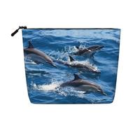 This Single Layer Dolphins in The Sea Printed Cosmetic Bag Features A Categorized Design to Store Your Writing Instruments Art Supplies and Everyday Small Items