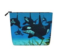 This Single Layer Killer Whales Swim Along Printed Cosmetic Bag Features A Categorized Design to Store Your Writing Instruments Art Supplies and Everyday Small Items