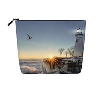 This Single Layer Lighthouse Rocks Seaside Printed Cosmetic Bag Features A Categorized Design to Store Your Writing Instruments Art Supplies and Everyday Small Items