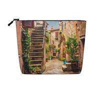 This Single Layer Mediterranean Street with Houses Printed Cosmetic Bag Features A Categorized Design to Store Your Writing Instruments Art Supplies and Everyday Small Items