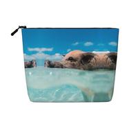 This Single Layer Pig Swim Bathe Printed Cosmetic Bag Features A Categorized Design to Store Your Writing Instruments Art Supplies and Everyday Small Items