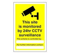 This site is monitored by 24hr CCTV sign - 1.2mm Rigid plastic for indoor/outdoor usage (300mm x 200mm) Viewing Distance within 7m.