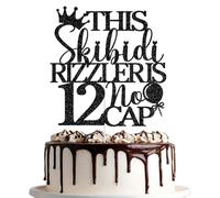 This Skibidi Rizzler is 12 No Cap Cake Topper, Happy 12th Birthday Cake Topper, Hello 12, 12th Birthday Party Decorations Supplies, Black Glitter