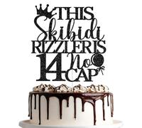 This Skibidi Rizzler is 14 No Cap Cake Topper, Happy 14th Birthday Cake Topper, Hello 14, 14th Birthday Party Decorations Supplies, Black Glitter