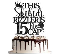 This Skibidi Rizzler is 15 No Cap Cake Topper, Happy 15th Birthday Cake Topper, Hello 15, 15th Birthday Party Decorations Supplies, Black Glitter