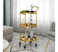This Slim Metal Bar Cart on Wheels - 3-Tier Rolling Serving Trolley with Rotating Corner Shelf & Detachable Round Rack - Mini Drink Cart for Home Kitchen or Parties