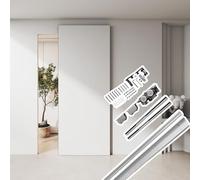 This Soft Close Concealed Sliding Door Track Complete Kit with Roller Bottom Wheel and Floor Guide, Quietly Ghost Door Hardware for Closet, 54.3in
