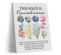 This Space Is Neurodiverse Canvas Wall Art Prints Painting Decor 11×14 Inches,Neurodiversity Watercolor Flowers Universe Print Framed Artwork For Home Bedroom Living Room Therapist Counseling Office
