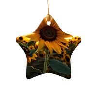 This Star Shape Ceramic Christmas Tree Farm Sunflower Pendant with a Pattern is Perfect for Winter Christmas Party and Home Decor.