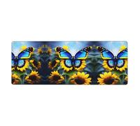 This Sunflower Blue Butterfly Keyboard and Mouse pad, 12x31.5 inches in Size, is Designed for Computers, Consoles, Offices, and is Also Suitable for Games and Study.