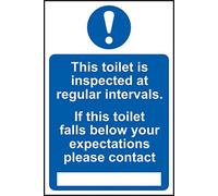 'This Toilet Is Inspected At Regular Intervals’ Sign, Self-Adhesive Semi-Rigid PVC (200mm x 300mm)
