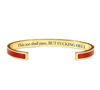 This Too Shall Pass Bracelet, But F*cking Hell Engraved Motivational Cuff Bangle Bracelet, Hidden Message Inspirational Jewelry Gift for Women, Sister, Best Friend (Red-A)