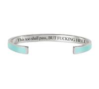 This Too Shall Pass Bracelet, Personalized Inspirational Mantra Engraved Enamel Bangle, Hidden Message Encouragement Jewelry Gift for Women, Inspirational Cuff Bracelet (Green-B)