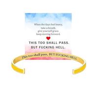 This Too Shall Pass Bracelet, This Too Shall Pass But Fuc*king Hell Inspirational Bangle Bracelet, Hidden Message Engarved Cuff Bracelets Inspirational Jewelry Gifts for Women