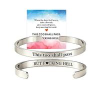 This Too Shall Pass But F*cking Hell Mantra Inspirational Cuff Bracelet | Hidden Message Motivational Color Wristband Encouragement Self Reminder