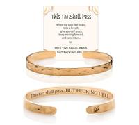 This Too Shall Pass But F Hell Cuff Bracelet, Hidden Message Inspirational Engraved Bracelet, Hammered Textured Open Cuff Bangle Bracelets Motivational Jewelry Gifts (Gold)