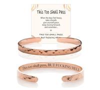 This Too Shall Pass But F Hell Cuff Bracelet, Hidden Message Inspirational Engraved Bracelet, Hammered Textured Open Cuff Bangle Bracelets Motivational Jewelry Gifts (Rose Gold)