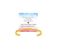 This Too Shall Pass But Fcking Hell Mantra Cuff Bracelet For Women, Stainless Steel Enamel Engraved Open Bangle With Hidden Message Inspirational Bracelets Stackable Emotional Support Friendship Self