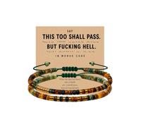 This Too Shall Pass But Fcking Hell Morse Code Motivational Bracelet For Women, Adjustable Natural Tiger Eye African Turquoise Stackable Bead Wrap Bracelets With Hidden Message Fashion Motivational