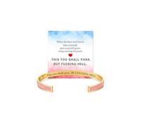 This Too Shall Pass BUT FCKING HELL Motivational Color Bangle, Stainless Steel Engraved Inspirational Message Fashion Cuff Bracelet Personalized Opening Adjustable Bracelet Jewelry Gift for Women, L