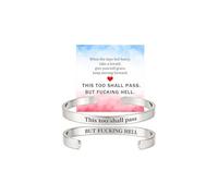 This Too Shall Pass BUT FCKING HELL Motivational Color Bangle, Stainless Steel Engraved Inspirational Message Fashion Cuff Bracelet Personalized Opening Adjustable Bracelet Jewelry Gift for Women, L