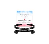This Too Shall Pass BUT FCKING HELL Motivational Color Bangle, Stainless Steel Engraved Inspirational Message Fashion Cuff Bracelet Personalized Opening Adjustable Bracelet Jewelry Gift for Women, L