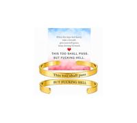 This Too Shall Pass BUT FCKING HELL Motivational Color Bangle, Stainless Steel Engraved Inspirational Message Fashion Cuff Bracelet Personalized Opening Adjustable Bracelet Jewelry Gift for Women, L