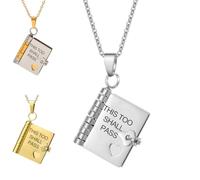This Too Shall Pass BUT FUCKING HELL Book Necklace, Personalised Engravable Women Book Necklace, Openable Hidden Message Inspirational Locket Necklaces, for Sister Daughter Son Couple (Silver)