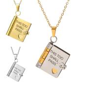 This Too Shall Pass BUT FUCKING HELL Book Necklace, Personalised Engravable Women Book Necklace, Openable Hidden Message Inspirational Locket Necklaces, for Sister Daughter Son Couple (Gold Silver)
