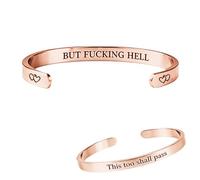 This Too Shall Pass But Fucking Hell Mantra Cuff Bracelet, This Too Shall Pass Engarved Motivational Bangle Bracelet, Hidden Message Inspirational Cuff Bracelets Jewelry Gifts for Women (Rose Gold)