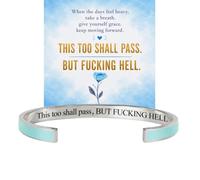 This Too Shall Pass But WTF Bracelet, Engraved Motivational Cuff Bracelet with Hidden Message, Adjustable Inspirational Mantra Bangle (green,SILVER)