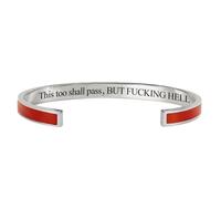 This Too Shall Pass But WTF Bracelet, Engraved Motivational Cuff Bracelet with Hidden Message, Adjustable Inspirational Mantra Bangle (red,SILVER)