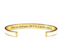 This Too Shall Pass Cuff Bracelet, Hidden Engraved Message Bangle, Motivational Adjustable Stainless Steel Mantra Bracelet, Multi Color Inspirational Jewelry Gift for Women