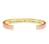 This Too Shall Pass Cuff Bracelet, Hidden Engraved Message Bangle, Motivational Adjustable Stainless Steel Mantra Bracelet, Multi Color Inspirational Jewelry Gift for Women