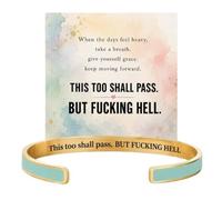 This Too Shall Pass Funny Sarcastic Color Enamel Open Cuff Bracelet, Inspirational Resilience Mental Health Encouragement Bangle (NEPTUNE GREEN)
