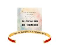 This Too Shall Pass Funny Sarcastic Color Enamel Open Cuff Bracelet, Inspirational Resilience Mental Health Encouragement Bangle (AURORA RED)