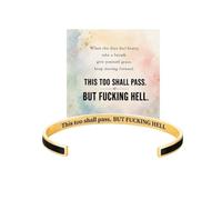 This Too Shall Pass Funny Sarcastic Color Enamel Open Cuff Bracelet, Inspirational Resilience Mental Health Encouragement Bangle (MIDNIGHT BLACK)