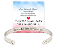 This Too Shall Pass Hidden Message Mantra Cuff Bracelet, BUT FUCKING HELL Stainless Steel Engarved Inspirational Bangle Bracelet, Motivational Self-Reminder Jewelry Gift for Women