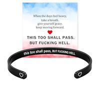This Too Shall Pass Hidden Message Mantra Cuff Bracelet, BUT FUCKING HELL Stainless Steel Engarved Inspirational Bangle Bracelet, Motivational Self-Reminder Jewelry Gift for Women