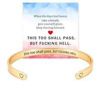 This Too Shall Pass Hidden Message Mantra Cuff Bracelet, BUT FUCKING HELL Stainless Steel Engarved Inspirational Bangle Bracelet, Motivational Self-Reminder Jewelry Gift for Women