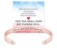 This Too Shall Pass Hidden Message Mantra Cuff Bracelet, BUT FUCKING HELL Stainless Steel Engarved Inspirational Bangle Bracelet, Motivational Self-Reminder Jewelry Gift for Women