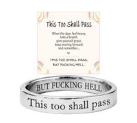 This Too Shall Pass Hidden Message Ring, This Too Shall Pass But Fucking Hell Inspirational Engraved Mantra Ring, Stackable Motivational Rings Encouragement Jewelry Gift for Women (Silver,10)